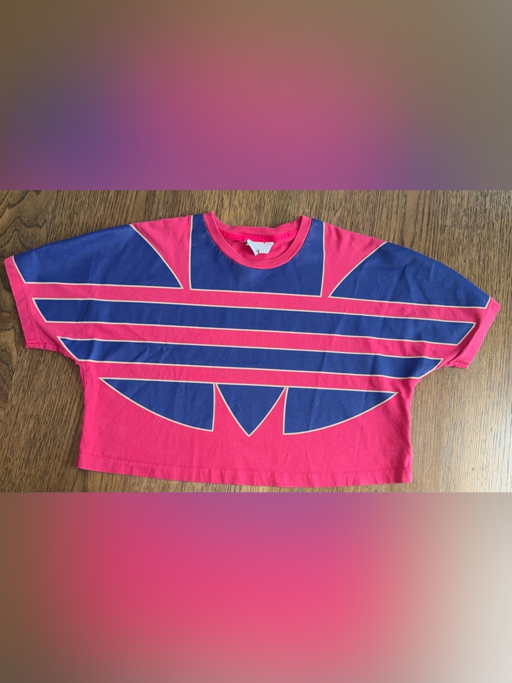 adidas Pink and Navy Graphic Crop Tee